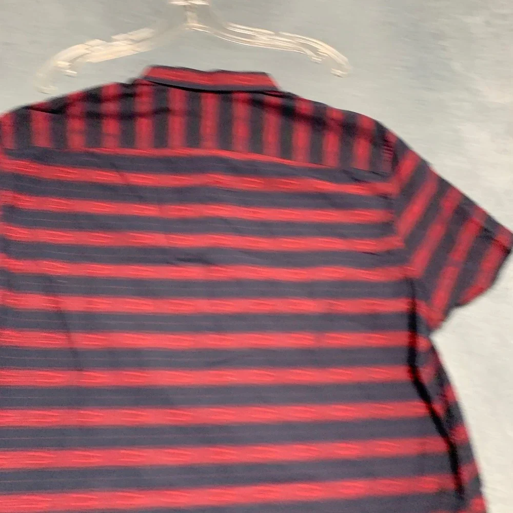Perry Ellis Shirt Mens 3XL Black Red Striped Short Sleeve Button Front Outdoor